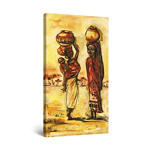 Startonight Canvas Wall Art African Women, Yellow Framed Wall Decor 60x120 cm