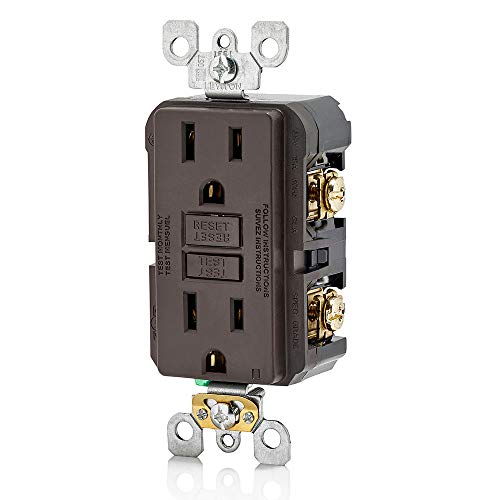 Image of Leviton GFCI Outlet, 15 Amp, Self Test, Non Tamper-Resistant with LED Indicator Light, Protection from Electric Shock and Electrocution, GFNT1, Brown