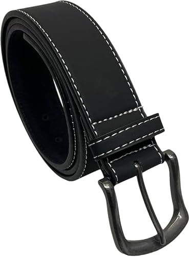 Sobo Leather Men's Black Leather Lined Belt With White Stitch Detail, 1.5" Width, Waist Sizes 28" - 48". Jeans Belts Trouser Belts For (M)