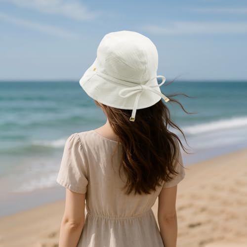 Image of SANNIDHI Sun Hats for Women Bucket Hat for Women, Wide Brim Summer UV Protection Beach Hat, Outdoor Casual Womens Hats with Chin Strap, Fashion Ladies