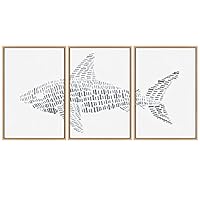SIGNWIN 3 Piece Framed Canvas Wall Art Animal Illustration Canvas Prints Home Artwork Decoration for Living Room,Bedroom - 16