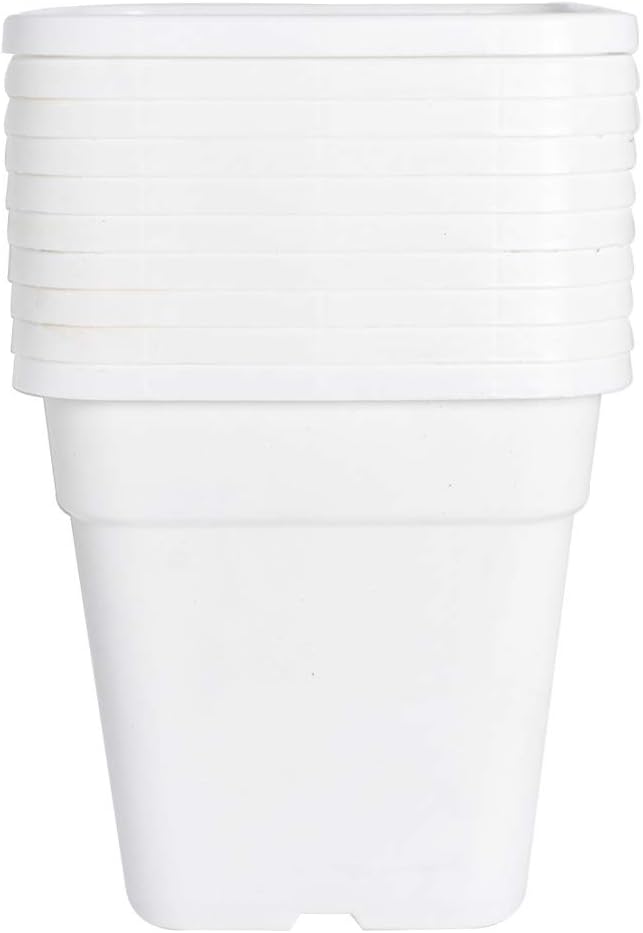 Plant Nursery Pot 10-Pack 3 Gallon Square Plastic Garden Planter Pots Flower Seedling Injection Molded Container Seed Starting Pot Set for Indoor Outdoor Plants Seedlings Vegetables White