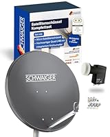 SCHWAIGER Satellitenschüssel Komplettset - Ø 80 cm Aluminium Offset Antenne in Anthrazit - Inkl. Quad LNB 4-Fach - Digital HD & 4K Empfang - Integrierte Kabelführung & wetterfest