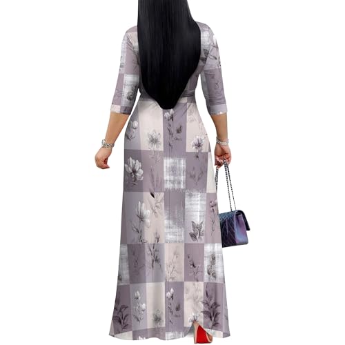 Image of SUZONANA Plus Size Dresses for Women Print Maxi Dresses Flowy 3 /4 Sleeve with Belt