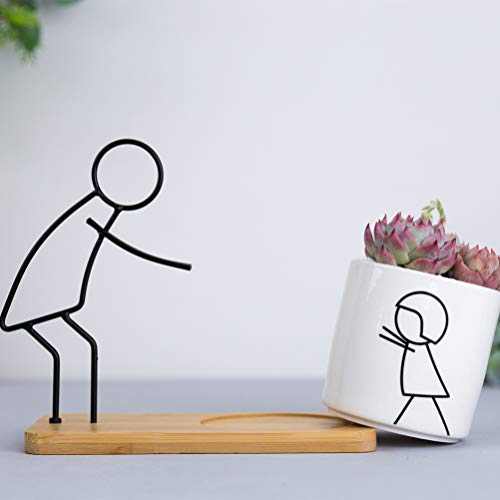 NICEXMAS Vaso de Flores Criativo Mini Vasos de Plantas de CerÃ¢mica Com Ferro Estatueta Abstrata Pai