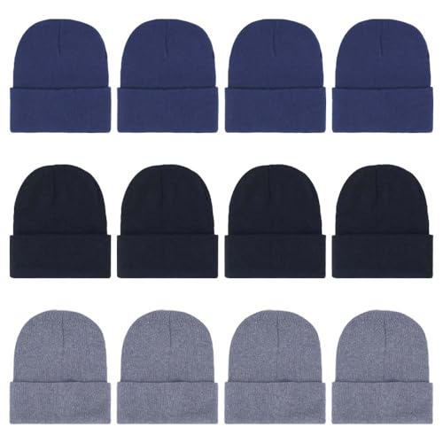 ZH 12-Pack Knitted Winter Beanie Hats for Men and Women Warm and Cozy Cuffed Skull Caps Bulk Purchase