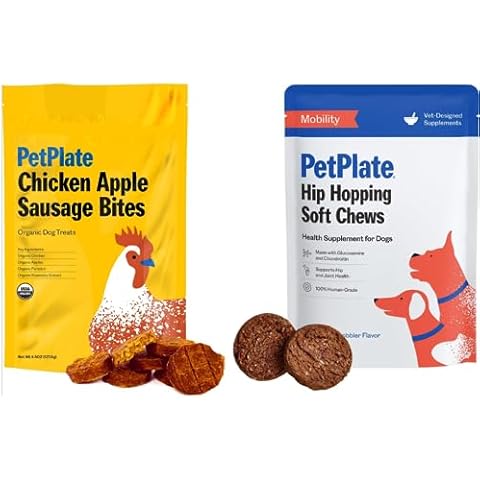 PetPlate Active Dog Bundle - Chicken Apple Sausage Dog Treats and Hip Hopping Soft Chews Hip and Joint Support Supplements Cover
