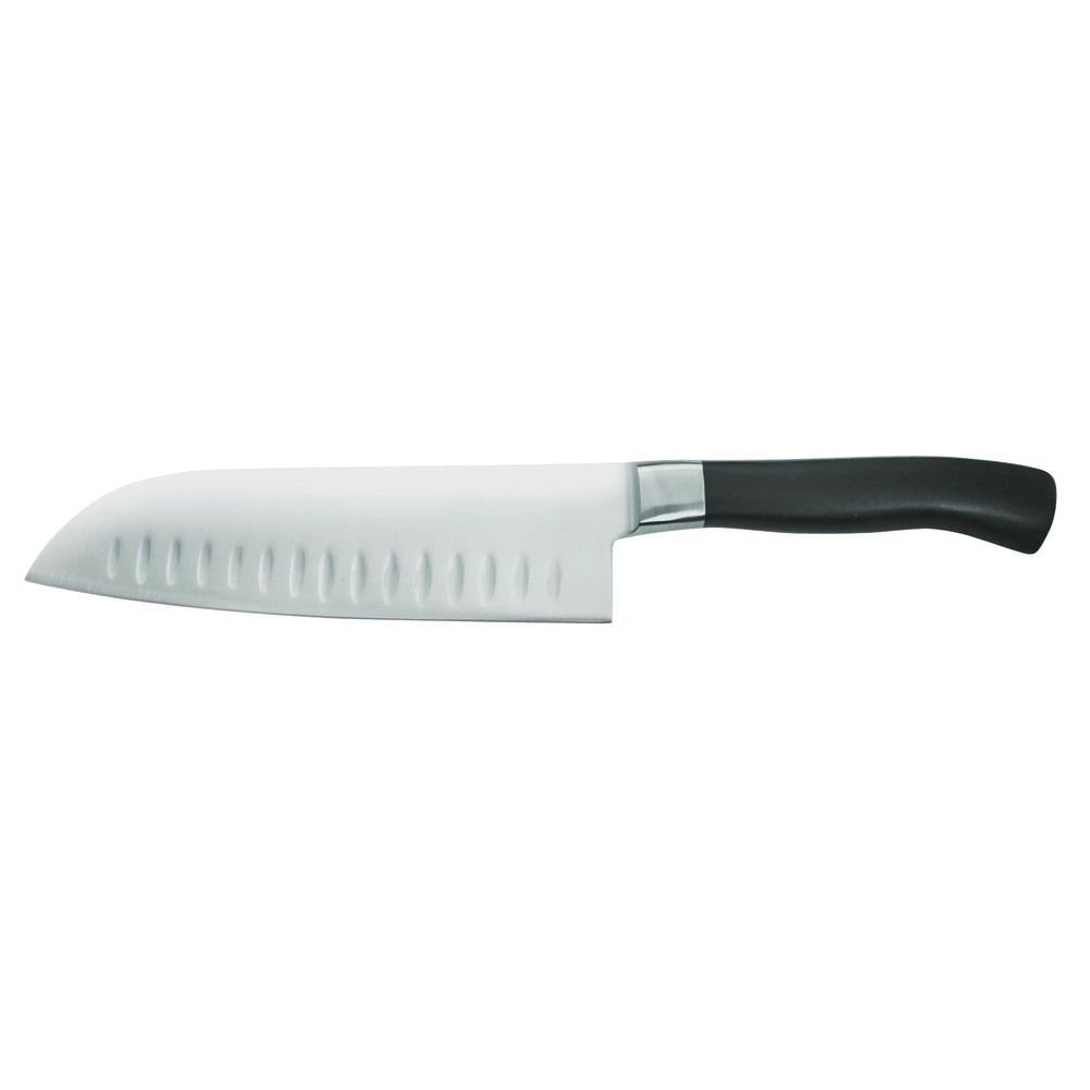 Stainless Steel Granton Santoku Knife with Black Santoprene Handle - 7" L Blade by HUBERT – 7", Stainless Steel, Black, Model FB8811180G