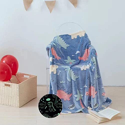 Image of Glow in The Dark Blanket Gifts for Toddler Kids Teen Girls| 200cm x 150cm |Bedroom Decor, Lightweight Throw Blankets|Soft Cozy Fluffy Luminous Throw Blanket - Blue Dino - 2