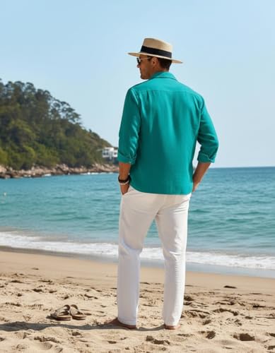 Image of Combo of Men's Casual Cotton Blend Shirt || Long Sleeve Button Down with Spread Collar | Lightweight Breathable Fabric | Stylish Solid Shirt for Beach, Office & Everyday Wear Pack of 2