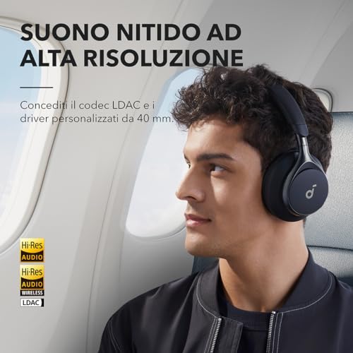 Soundcore Anker Space One Cuffie Bluetooth Cancellazione Rumore Attiva Adattiva, Riduzione Voce Umana 2X Più Forte, 40 Ore ANC, Controllo app, LDAC Hi-Res Wireless Audio, Chiamate Chiare - Immagine 3
