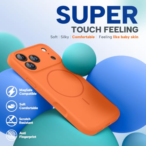 Image of Miracase Magnetic for iPhone 17 Pro Max Case, [Soft Anti-Scratch Microfiber Lining], Compatible with MagSafe, Liquid Silicone Case Shockproof Drop Protection Phone Case for 17 ProMax, Sunset Orange