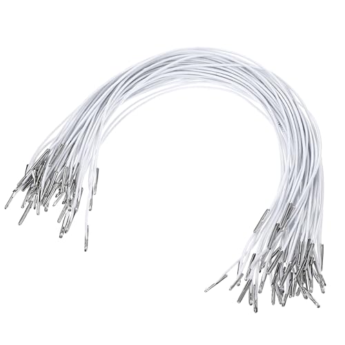 XLIUAX 50 Stück Hutgummi, Elastische Schnur Widerhaken Cord, Elastische Schnüre mit Metallstacheln Verschlussverlängerungsgurt für Buchbindung, DIY Partyhut, Menüs Halloween und Weihnachten(Weiß)
