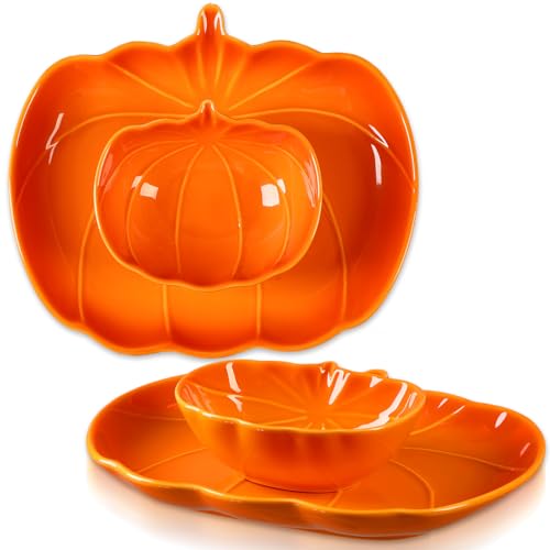 Tioncy 4 Pcs 9 Inch Pumpkin Shaped Plates and 5