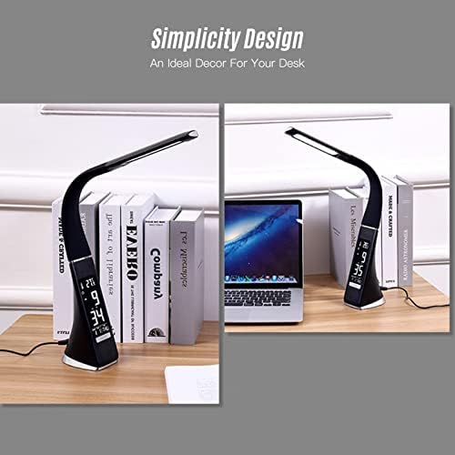 Dioche Desk Lamp, Touch Buttons Table Lamp Study Lamp with Adjustable Angle, Calendar, Clock, Alarm Clock, Temperature and LCD Screen Function for Desk, Office, Reading, Bedroom