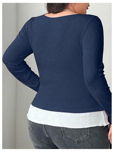 SOLY HUX Women's Plus Size Long Sleeve T-Shirts 2 in 1 Tie Front Fitted Tee Tops Coquette Aesthetic Clothes3