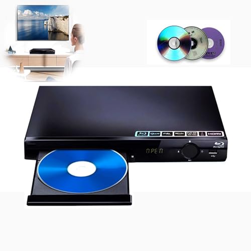 QINPI Reproductor de DVD HDMI, Reproductor de DVD 1080P sin región, para TV, con Cable HDMI, Control Remoto, Entrada USB, Compatible con reproducción de BLU-Ray, DVD, CD y VCD