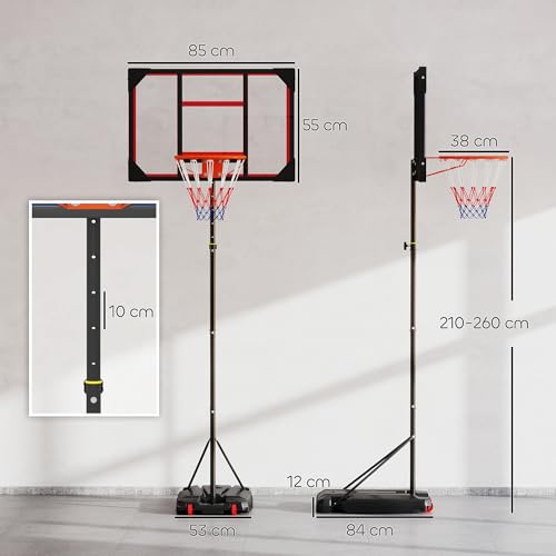 Aiyaplay Basketball Hoop Outdoor Indoor, 210-260Cm Height Adjustable Basketball Hoop With Wheels, Larger Base, For 6+ Years, Red - 7