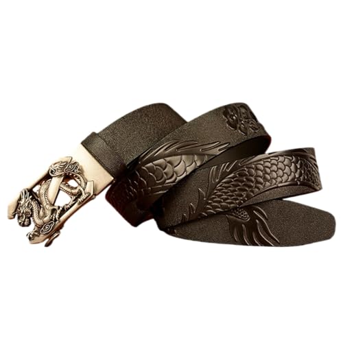 Men's Leather Dragon Print Ratchet Dress Belt With Automatic Adjustable Buckle - Engraved Dragon Cut To Fit2