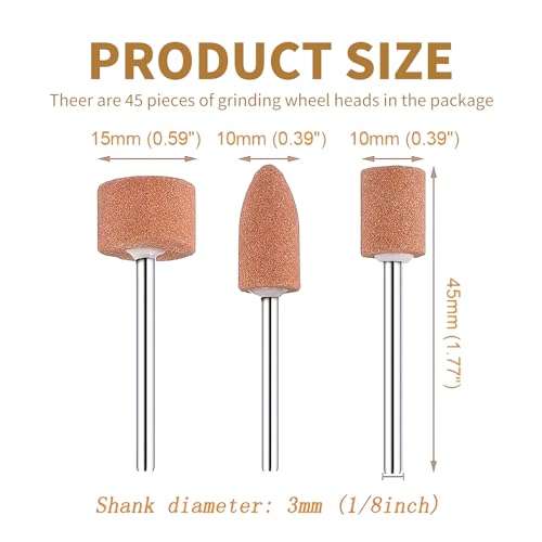 45pcs Korund Schleifspitzen Set, Schleifaufsätze für Dremel und Akkuschrauber, Polier- und Schleifköpfe mit 1/8 Schaft, Zubehör für Rotationswerkzeuge zum Schleifen, Polieren, Entgraten