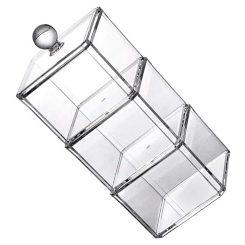 EXQUIMEUBLE 透明製コッパッド収納ボックス 蓋付き 卓上用多機能収納ケース メイク綿棒 アクセサリー整理用 洗面所 化粧台に