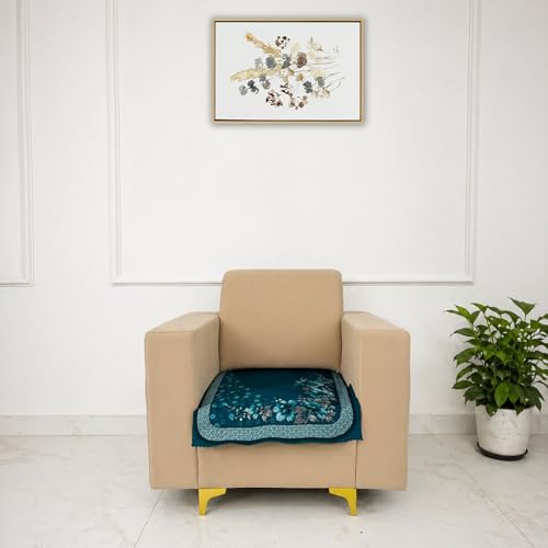 Image of Homerz 'Brooklyn Series' Premium Sofa Cover | Quilted Floral Design | Non-Slip Washable Sofa Protector | Soft Anti Slip Fabric (Teal, 1 Seater, Only Seat Cover)