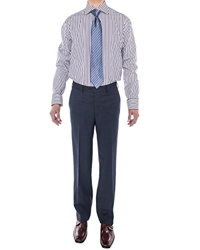 Luciano Natazzi Men's Birdseye 160'S Two Button Wool Suit Side Vent Jacket Pant (40 Regular Us / 50R Eu/W 34", French Blue) #TOP3