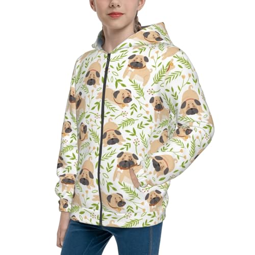 Puppy and Spring Flowers Kid Hoodies Boys Zip Up Sweatshirts Girls Pullover with Pocket