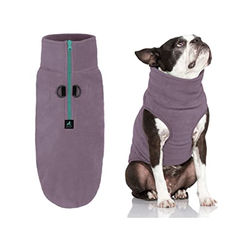 Image of Gooby Half Zip-Up Fleece Vest Dog Sweater, Violet, Medium | Soft warm fleece; Half-zip, larger opening; Streamlined cutaway fit; Dual D-ring leash; Machine washable