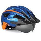 EASTINEAR Fahrradhelm LED Rücklicht Wiederaufladbarem Mountainbike Helm für Erwachsene Herren Damen Ultraleicht Fahrradhelm mit Visier (L: 57-61cm, Blau)