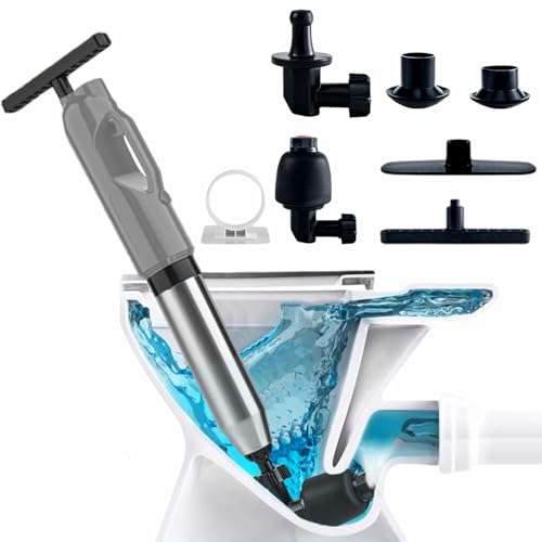 Wenbones Limpiador de tuberías de presión de aire con indicador de presión, limpiador de alta presión para desagüe, 4 ventosas, para inodoro, lavabo, ducha, cocina, limpiador de tuberías de aire