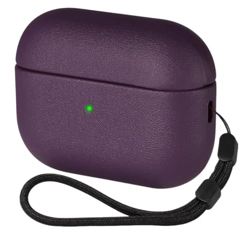 Image of KHR Leather Texture Full-Body Protective Case Cover for AirPods Pro 3rd Generation (2025), Wireless Charging and Front LED Visible Case with Lanyard for AirPods Pro 3 (Purple)