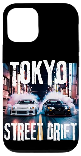 JDM日本人ドリフトレースカー2台 東京ストリートドリフト夜 スマホケース iPhone 12/12 Pro 用