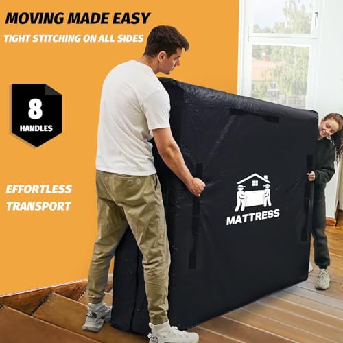 Image of Mattress Bags for Moving, BETU Mattress Protector Waterproof Mattress Cover Storage Bags with 8 Heavy-Duty Handles and Zipper for Bed Extra Thick Large Reusable,77 inchx42 inchx15 inch,Black,2 Pack