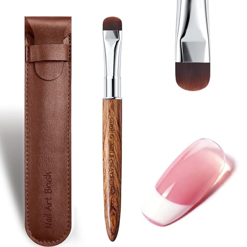 Nail Brush for French Tips and Clean Up | Gel Polish Brush with Wooden Handle & Storage Pouch (French Tip BrushF18)