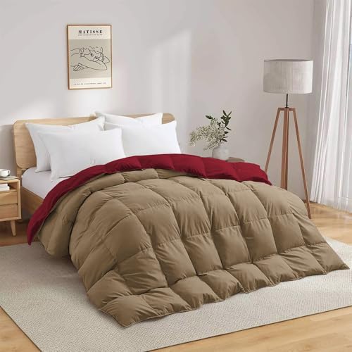 Image of Luxurious Comfort 600 GSM Winter Comforter Double Bed Size 90 inchX100 inch - 600 GSM Microfiber Super Soft Fluffy for Winter Comforter /Rajai /Duvet /Blanket Double Bed - Burgundy /Baige Color
