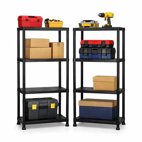 Oypla 2x 4 Tier Black Plastic Heavy Duty Shelving Racking Storage Unit