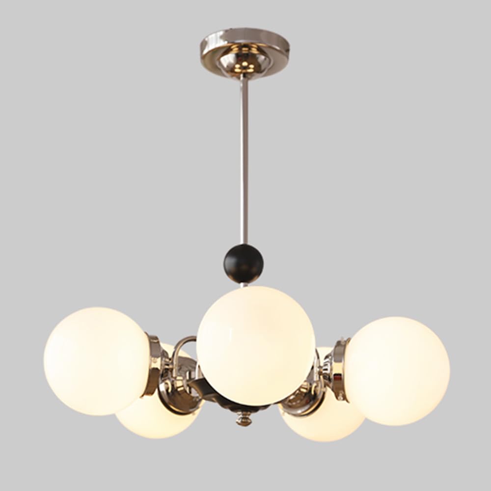 HXYSXHJUO White Glass Pendant Light Globe Chandelier 5-lights Cluster Hanging Lighting Fixture Vintage Ceiling Suspended Lamp E27 Chandeliers for Dining Table Bedroom Living Room