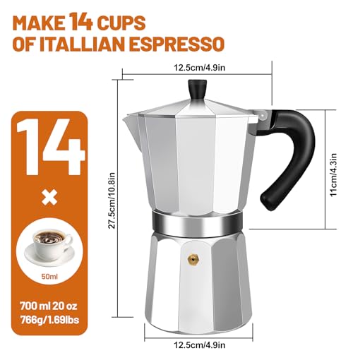 DITOSH 14 Cup Aluminum Espresso Stovetop Moka Pot Express Coffee Maker Percolator Italian Classic Mocha Coffee Machine for Italian and Cuban Cafe Brewing for Home & Camping 700ml 23oz