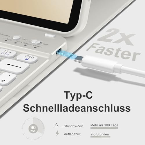 drivego Hülle mit Tastatur für iPad A16 11 Generation 2025/10 Generation 2022(11/10.9 Zoll), Magnetische Anti-Detach Tastatur Hülle für iPad 11./10. Gen, QWERTZ Layout Keyboard, Grau 5