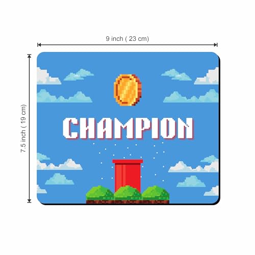 Image of Retro Gaming Printed Mouse Pad 9 x 7.5 Inch - Champion Pixel Art Design, Non-Slip Rubber Base, Smooth Surface for Office, Home & Gaming Desk