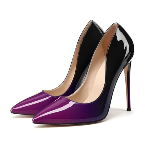 High Heels for Women Pumps Purple Gradient Patent Leather 4.7 inches/12CM Formal Sexy Fashion Stiletto Dress Wedding Shoes Pointed Toe Size 7.5