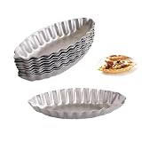 LoveDeal 10PCS Aluminum Boat Tart Pan, Fluted Oval Tart Mold, Small Boat Shape Baking Mold, Wavy Tartlet Pie Pans, Pudding Molds Flower Edge Trays Specialty Design - Silver