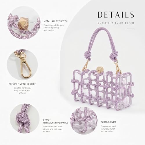Image of Clear Acrylic Clutch, Glitter Rhinestone Purse Handbag with Bling Rope for Banquet Party (Purple, (L*W*H): 19cm*6cm*10cm /7.48 inch*2.36 inch*3.94 inch)