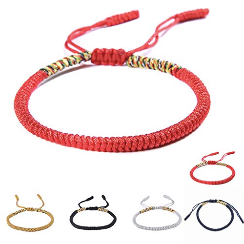 crea and co Bracelets Bouddhistes tibétains Porte Bonheur et Chance en Corde à Noeud Coulissant Ajustable pour Homme et Femme (Red) Cover