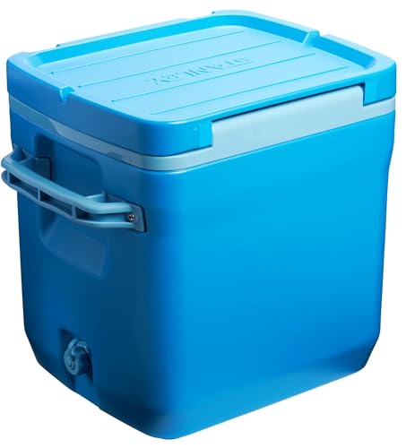 Image of Stanley Adventure Outdoor Cooler 30 qt | Heavy Duty Outdoor Camping Cooler with Easy Carry Side Handles | 4 Days Cooling Ice Chest for 40 Cans | Flat Top Doubles as Seat | BPA-Free | Azure