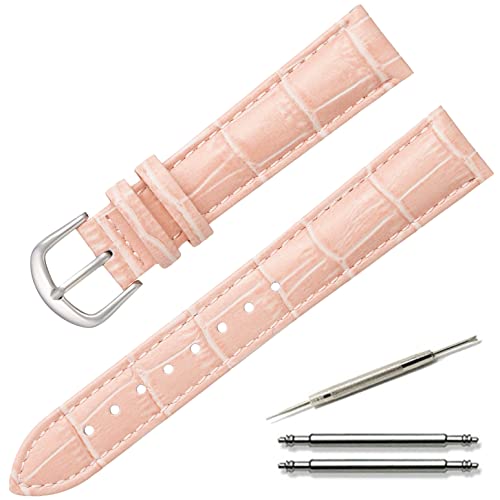 カルム 腕時計 ベルト 本革 クロコ型押し レザー 時計 バンド 交換ベルト 12㎜ ~ 22㎜ 交換説明書付き (12㎜, ピンク)