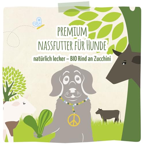 MjAMjAM – Premium Nassfutter für Hunde - natürlich lecker – Bio Rind an Zucchini,6er Pack (6 x 800g), getreidefrei mit extra viel Fleisch