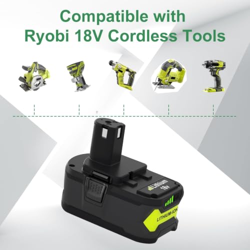 Image of Reoben 2PACK 8.0Ah Battery Replacement for Ryobi 18V Battery | Compatible with Ryobi Lithium Battery 18 Volt P102 P103 P104 P107 P108 P109 Cordless Power Tools(Green)