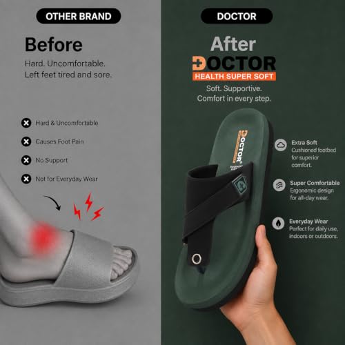 Buy DOCTOR HEALTH SUPER SOFT Men's Black Flip Flops | Soft Cushioned Footbed | Lightweight Casual Slippers with Comfortable Thong Strap | Anti-Skid Sole for Everyday Wear, Walking & Outdoor Use at Amazon.in - Image 6